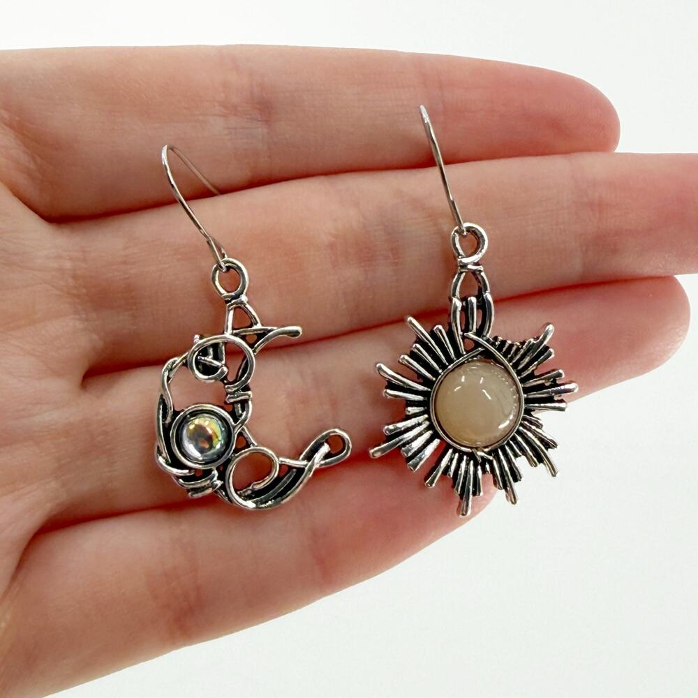 Mismatched Celestial Dangle Earrings Sun Moon - image 1